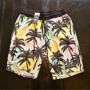 NWT Lounge Small Shorts Athletic Tropical Palm Trees Colorful Black Neon